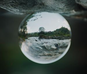 Preview wallpaper crystal ball, ball, sphere, reflection, river