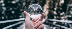 Preview wallpaper crystal ball, ball, sphere, hand, reflection