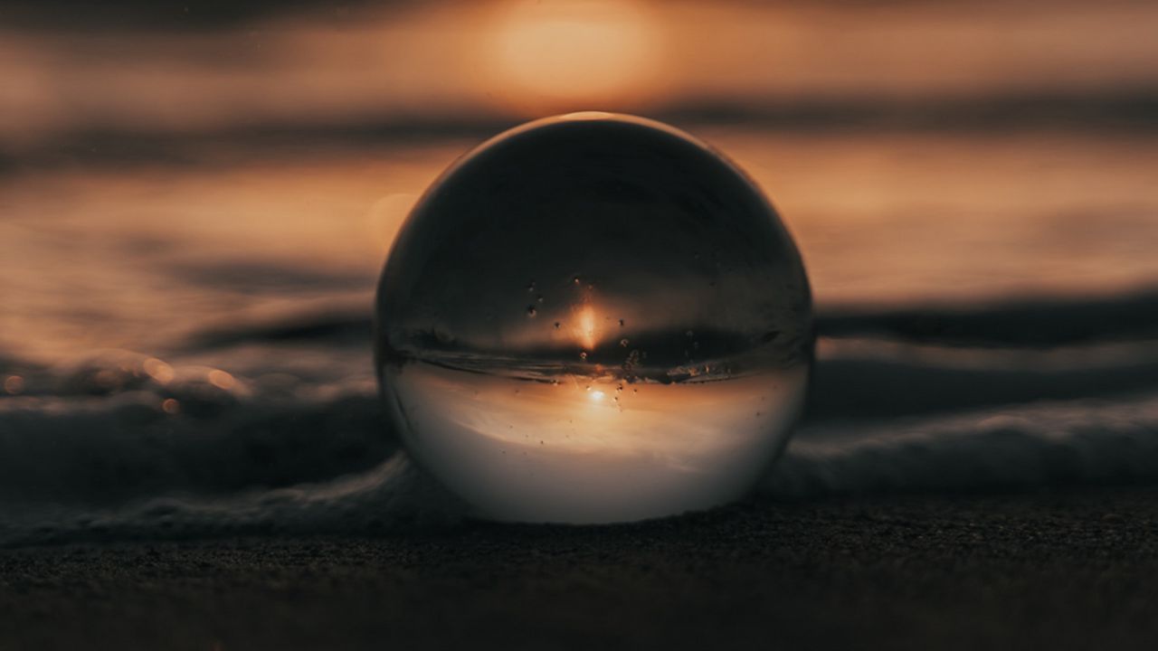 Wallpaper crystal ball, ball, sunset, beach, sea