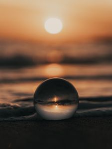 Preview wallpaper crystal ball, ball, sunset, beach, sea