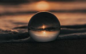Preview wallpaper crystal ball, ball, sunset, beach, sea