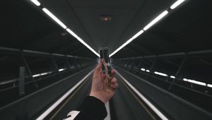 Preview wallpaper crystal, hand, tunnel, focus