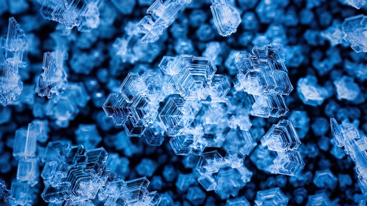 Wallpaper crystals, ice, macro, blue, transparent
