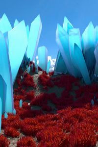 Preview wallpaper crystals, valley, grass, 3d, blue