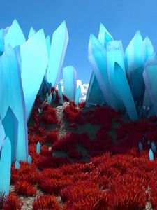 Preview wallpaper crystals, valley, grass, 3d, blue