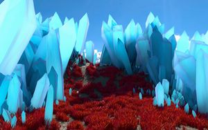 Preview wallpaper crystals, valley, grass, 3d, blue