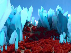 Preview wallpaper crystals, valley, grass, 3d, blue