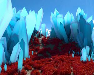 Preview wallpaper crystals, valley, grass, 3d, blue