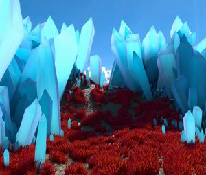 Preview wallpaper crystals, valley, grass, 3d, blue