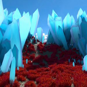 Preview wallpaper crystals, valley, grass, 3d, blue