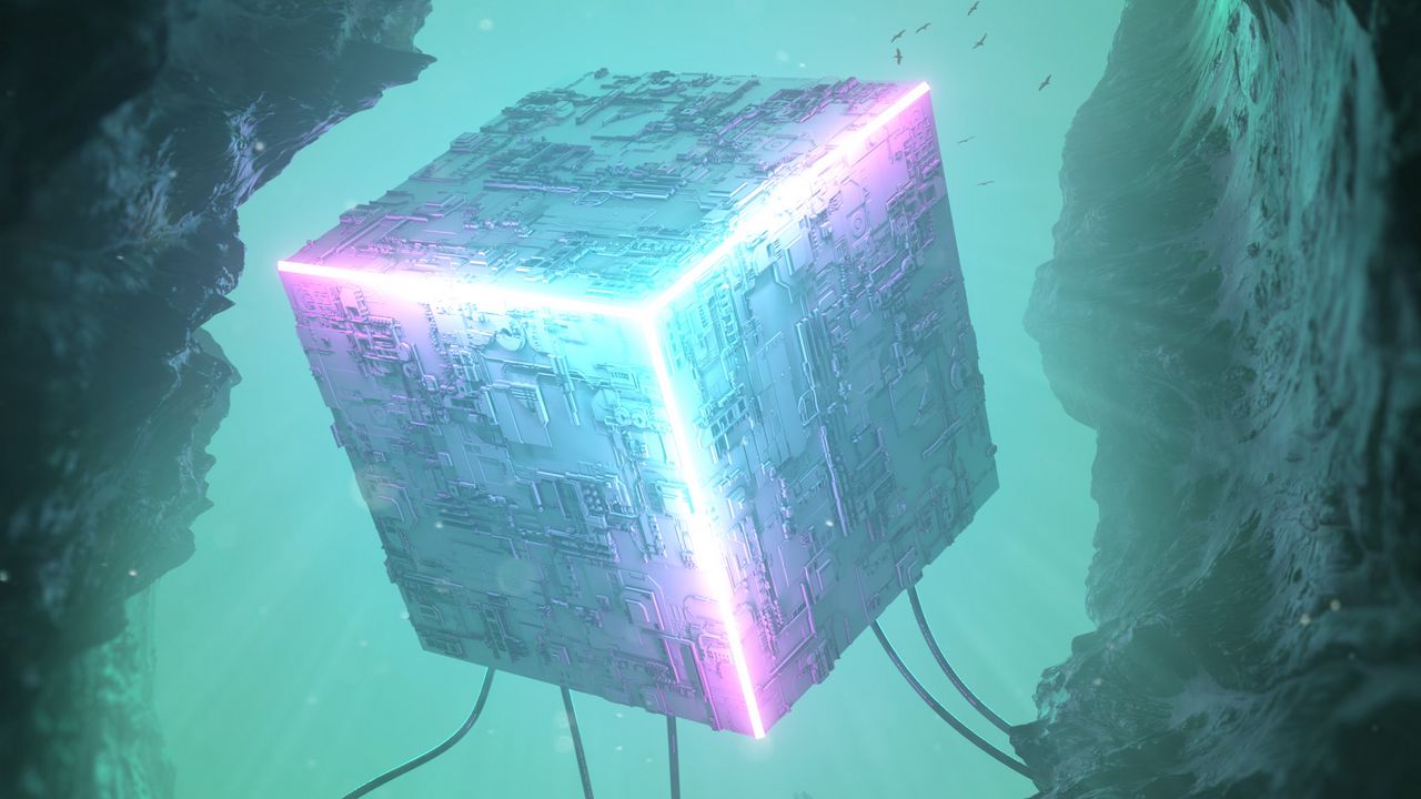 Wallpaper cube, 3d, neon, backlight