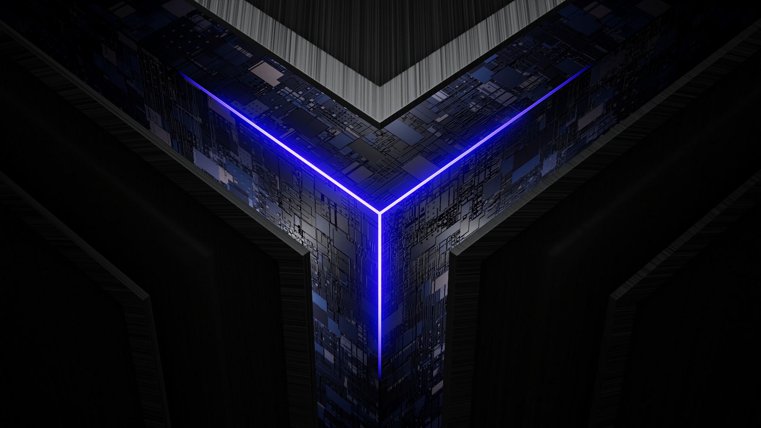 Download wallpaper 2560x1440 cube, circuit, chips, glow, neon widescreen  16:9 hd background