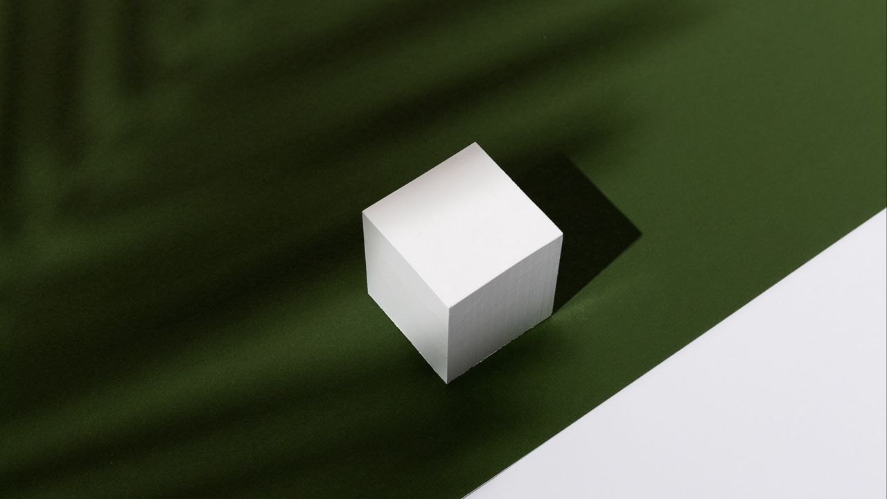 Wallpaper cube, figure, shadow, minimalism, green