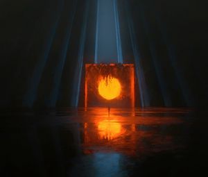 Preview wallpaper cube, glow, man, silhouette, dark, art