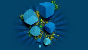 Preview wallpaper cube, leaves, dark blue, green, vector