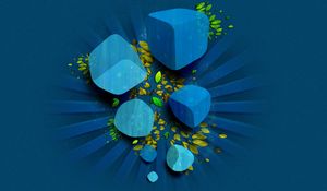 Preview wallpaper cube, leaves, dark blue, green, vector