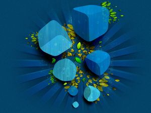 Preview wallpaper cube, leaves, dark blue, green, vector