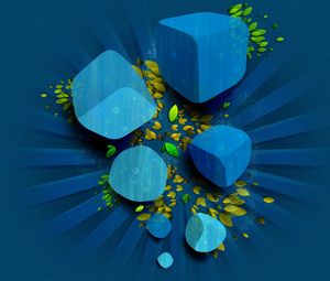 Preview wallpaper cube, leaves, dark blue, green, vector