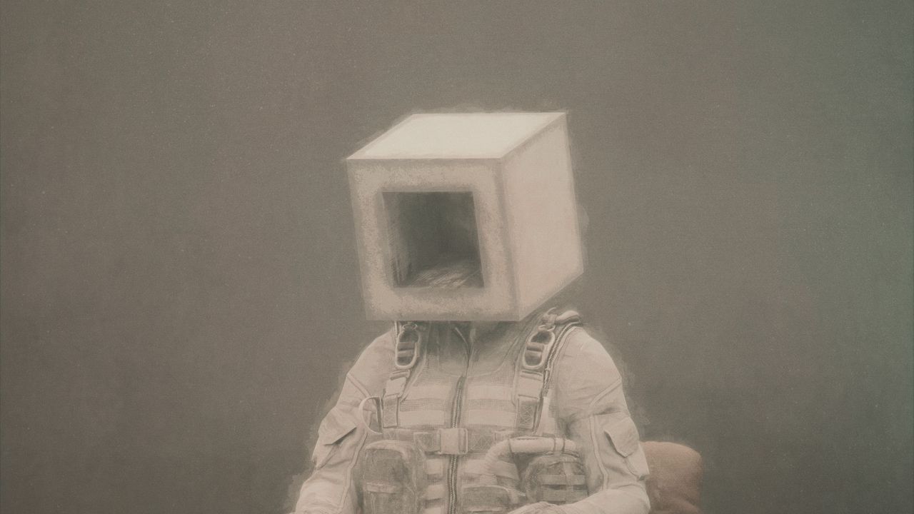 Wallpaper cube, man, pose, armchair, fantasy, art