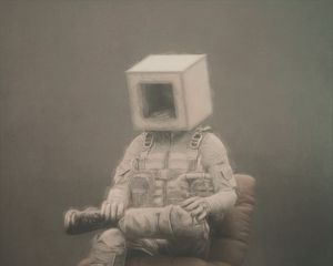 Preview wallpaper cube, man, pose, armchair, fantasy, art