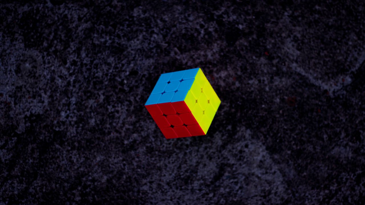 Wallpaper cube, multi-colored, levitation