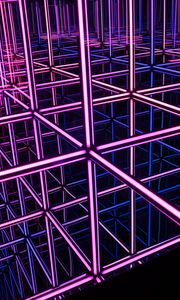 Preview wallpaper cube, neon, light, reflection, purple, dark