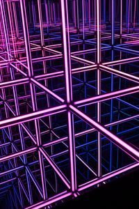 Preview wallpaper cube, neon, light, reflection, purple, dark