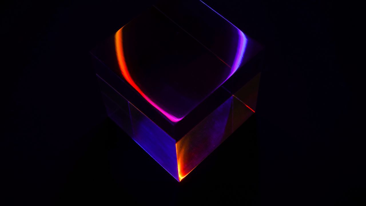 Wallpaper cube, neon, reflection, glare, dark