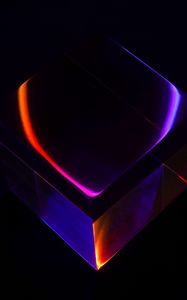 Preview wallpaper cube, neon, reflection, glare, dark