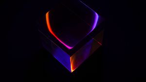 Preview wallpaper cube, neon, reflection, glare, dark