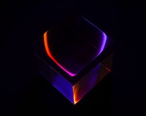 Preview wallpaper cube, neon, reflection, glare, dark