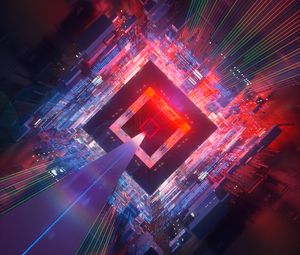 Preview wallpaper cube, space, flight, circuit, immersion, futuristic, art