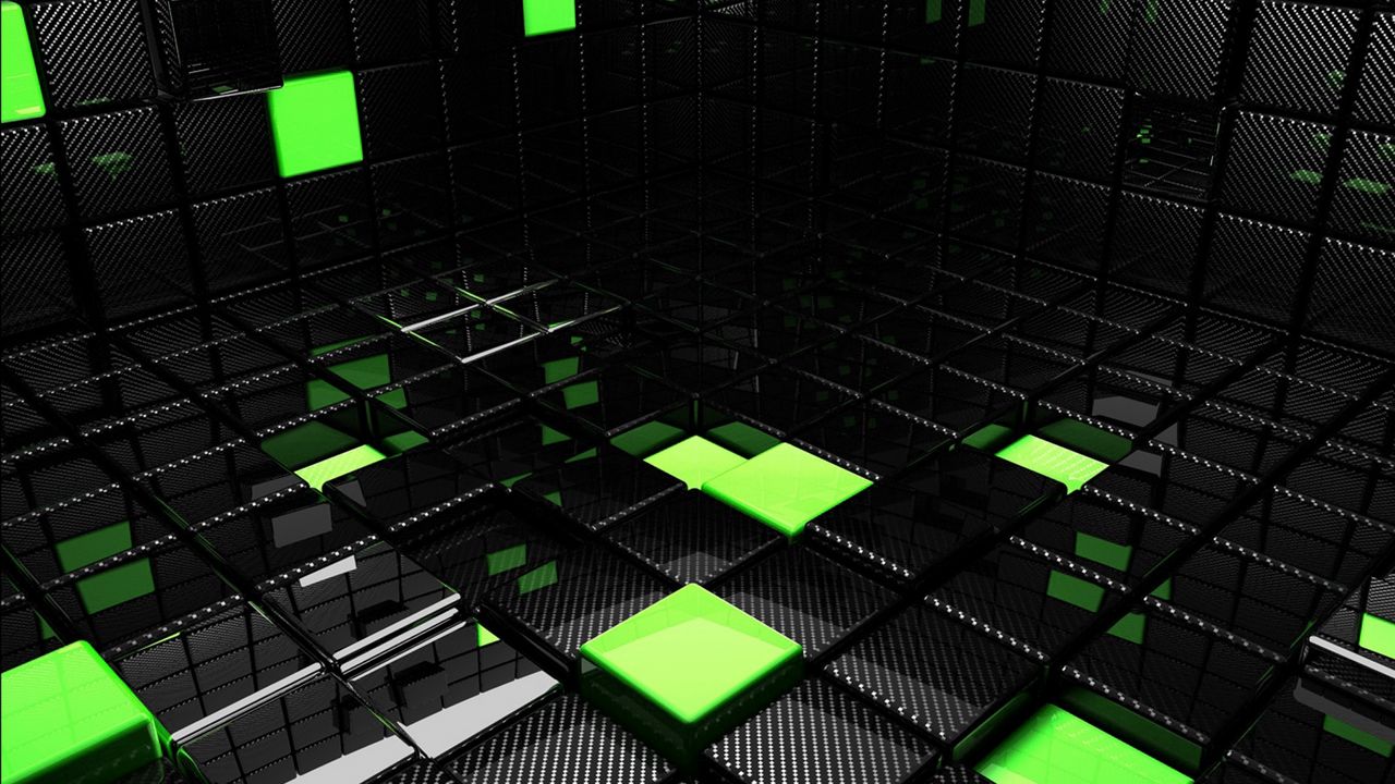 Wallpaper cube, square, green, black, space