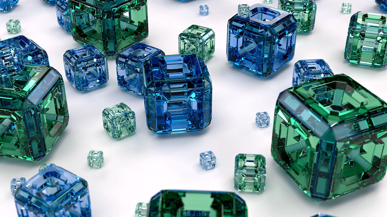 Wallpaper cubes, blue, green, glass