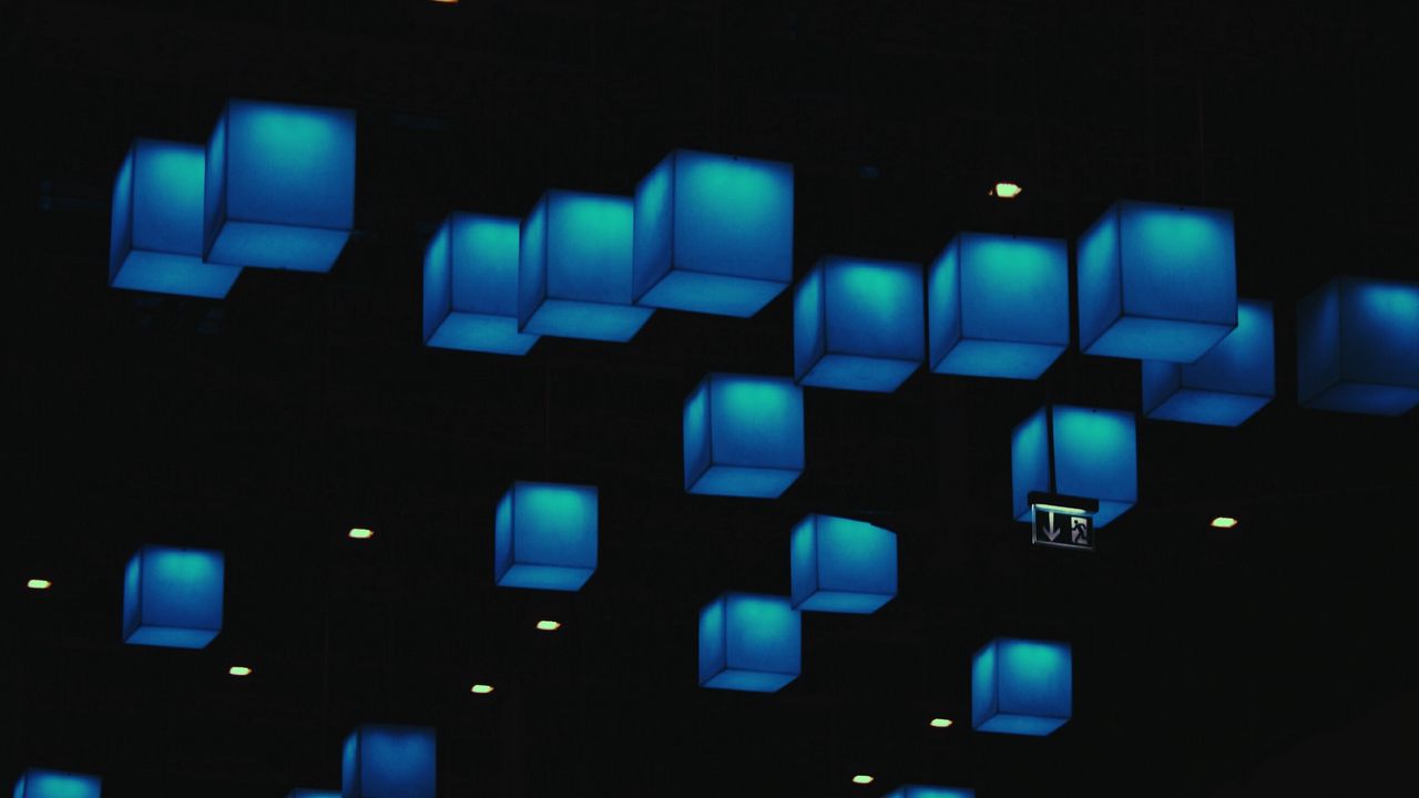 Wallpaper cubes, blue, shapes