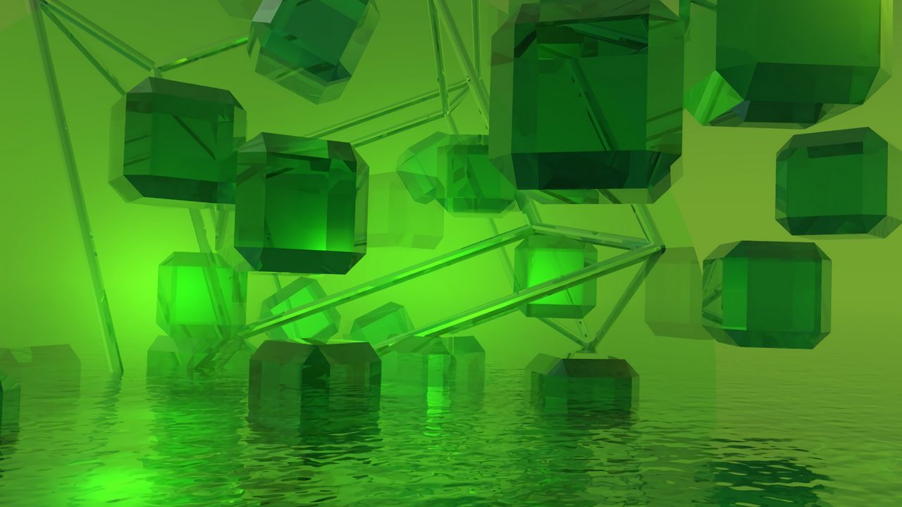 Wallpaper cubes, crystals, 3d, green, water, light