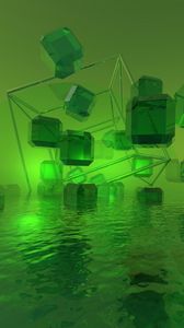 Preview wallpaper cubes, crystals, 3d, green, water, light