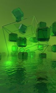 Preview wallpaper cubes, crystals, 3d, green, water, light