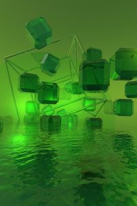 Preview wallpaper cubes, crystals, 3d, green, water, light