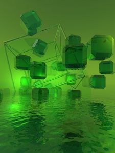 Preview wallpaper cubes, crystals, 3d, green, water, light