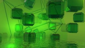 Preview wallpaper cubes, crystals, 3d, green, water, light