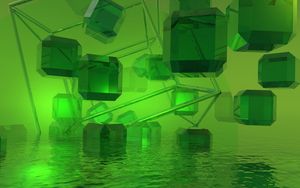 Preview wallpaper cubes, crystals, 3d, green, water, light