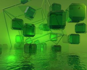 Preview wallpaper cubes, crystals, 3d, green, water, light