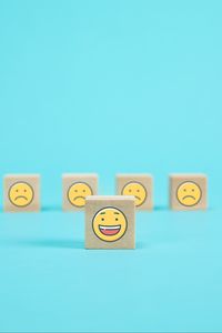 Preview wallpaper cubes, emoticons, smile, blue background