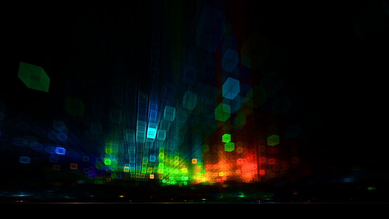Wallpaper cubes, glare, blurring, multicolored, dark