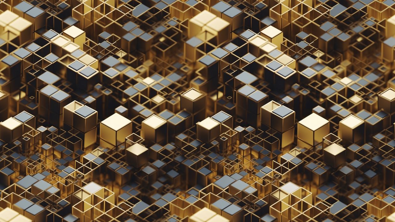 Wallpaper cubes, relief, edges, golden, abstraction