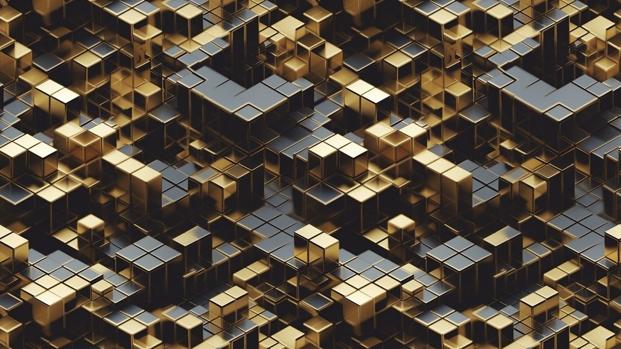Wallpaper cubes, shapes, edges, gold, abstraction