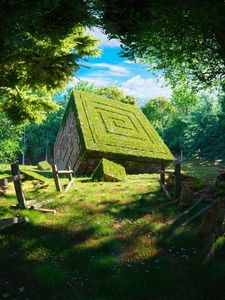 Preview wallpaper cubes, shapes, grass, art
