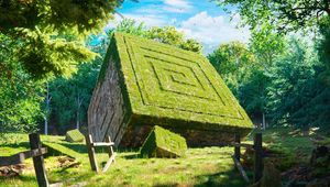 Preview wallpaper cubes, shapes, grass, art