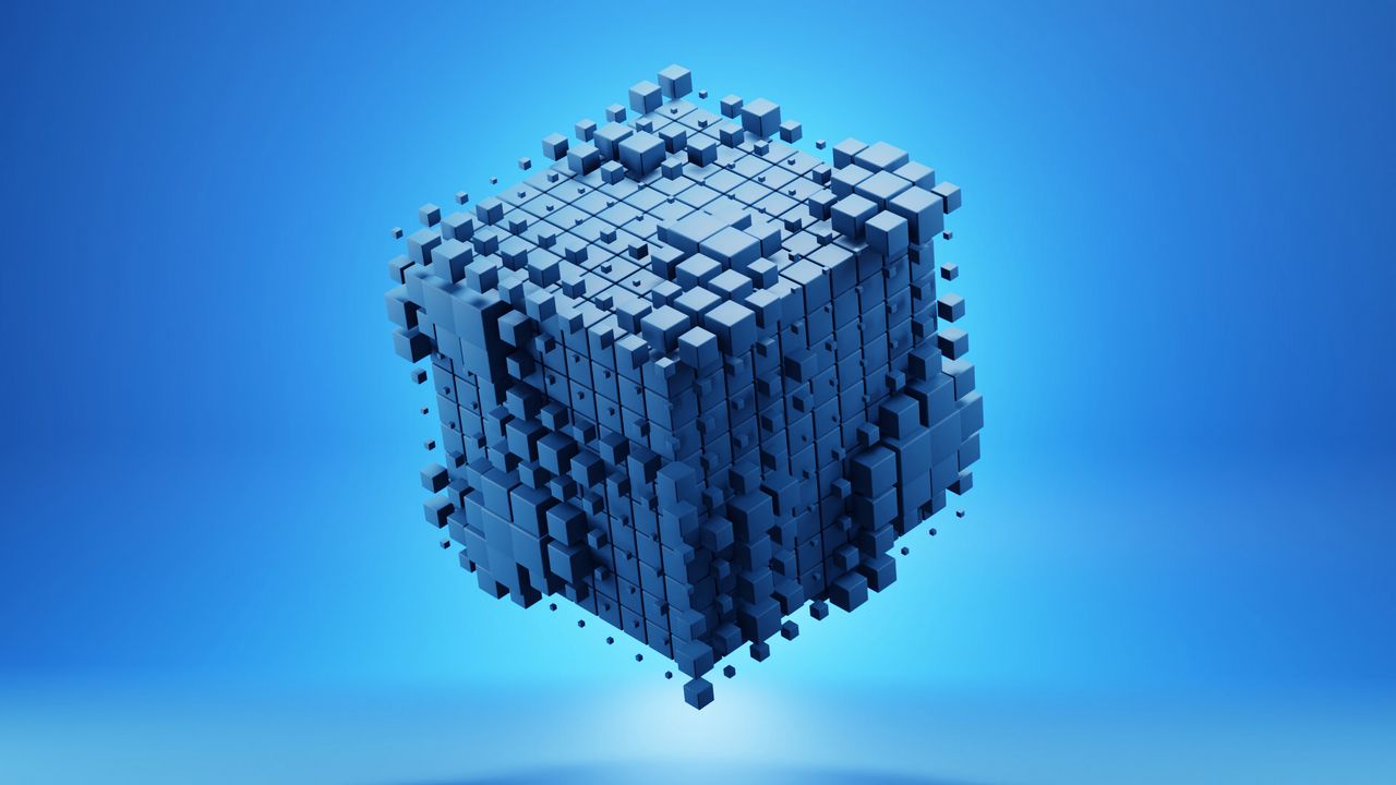 Wallpaper cubes, shapes, volume, 3d, blue